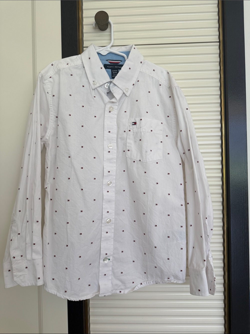Tommy Hilfiger White Button-Up Shirt with Micro Logo Print